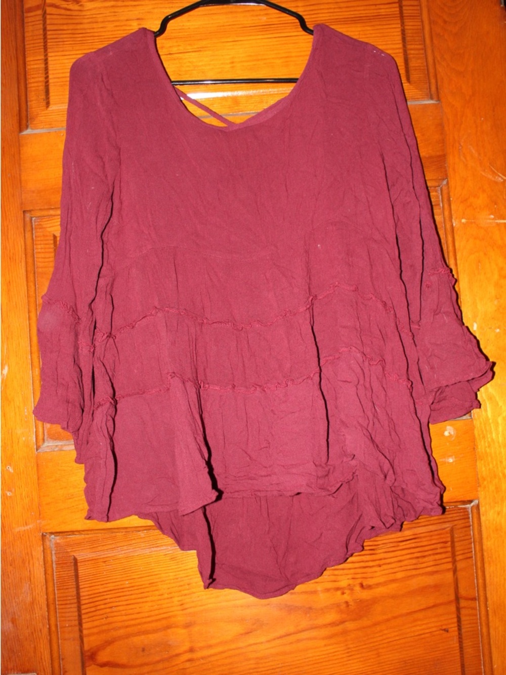 American Eagle Outfitters Burgundy Ruffled Tiered Blouse